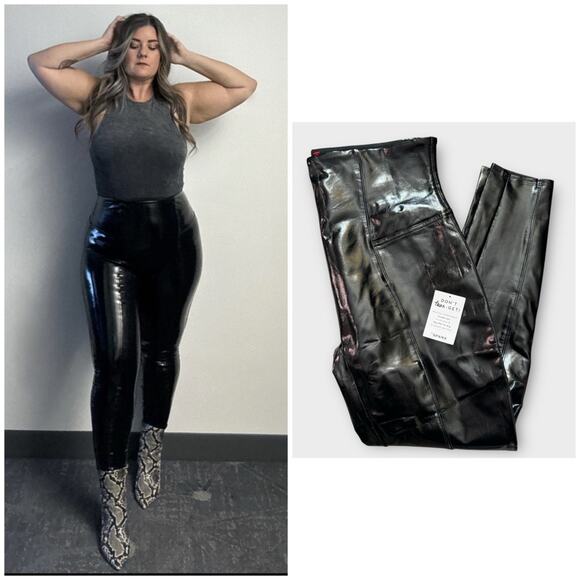 NEW SPANX black latex leggings size XL Petite - Picture 1 of 9